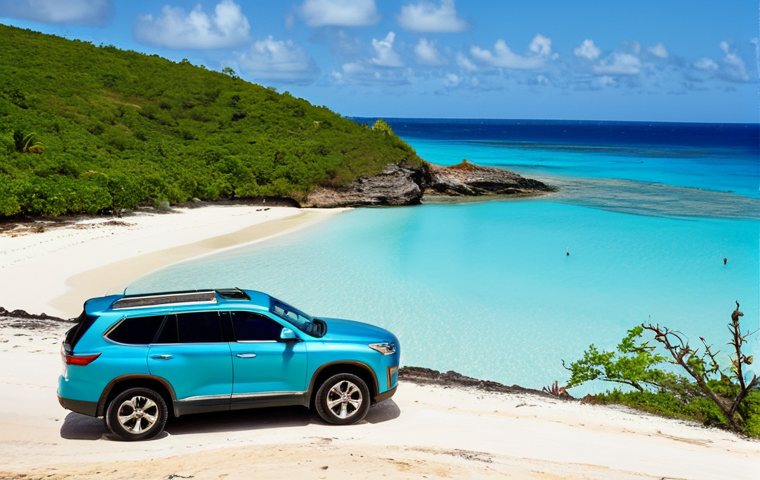 **

"A family-friendly scene of a modern SUV parked near Half Moon Bay in Antigua and Barbuda. The car is fully visible and clean. In the background, crystal-clear turquoise water and white sand beach. People are enjoying the beach responsibly. Safe for work, appropriate content, fully clothed, professional photography, perfect anatomy, natural proportions, sunny day, clear sky, tropical setting, modest attire."

**