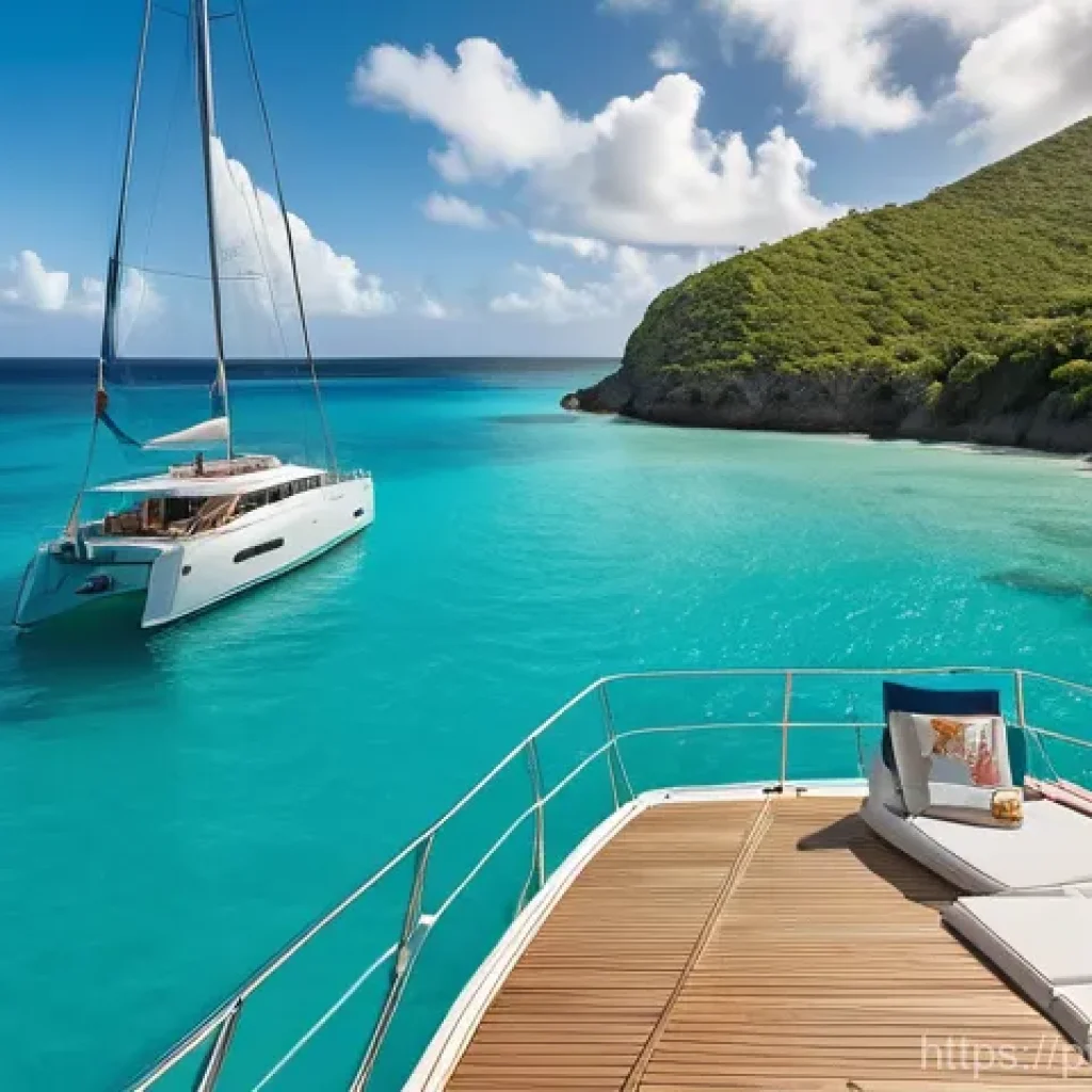 앤티가 바부다 해양 안전 - **A serene aerial view of a modern sailing yacht gracefully anchored in the impossibly clear, vibran...