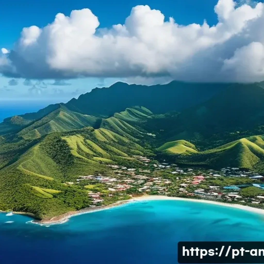 앤티가 바부다 가는 방법 - A stunning aerial view of Antigua's coastline as a modern airplane descends, with a partial view of ...