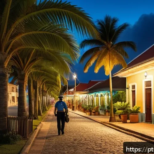 Home 30 앤티가 바부다 범죄율 - A vibrant street scene in Antigua and Barbuda at dusk, featuring well-lit tourist areas with modern ...